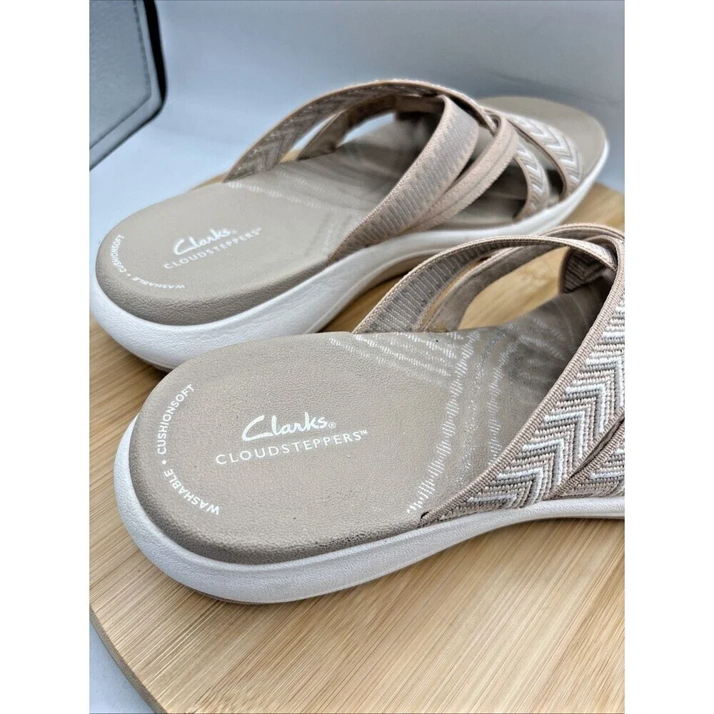 Clarks CloudSteppers Mira Isle Sand Textile Women's Sandals Size 10 Slide